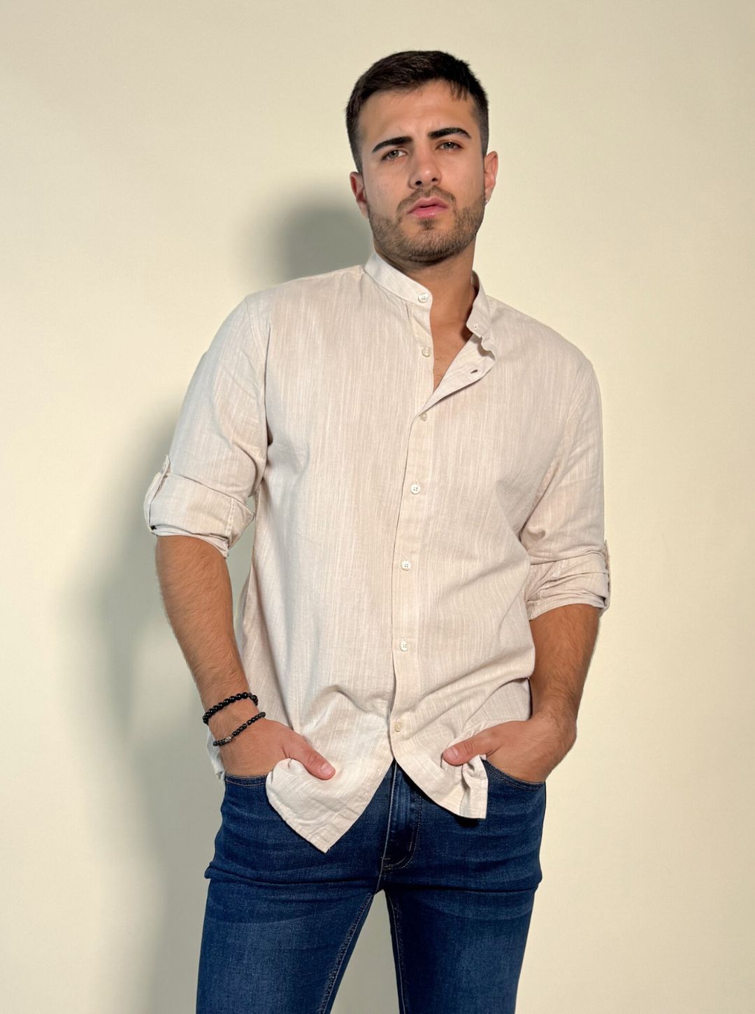 Camisa Hercules con cuello mao de lino y algodón 