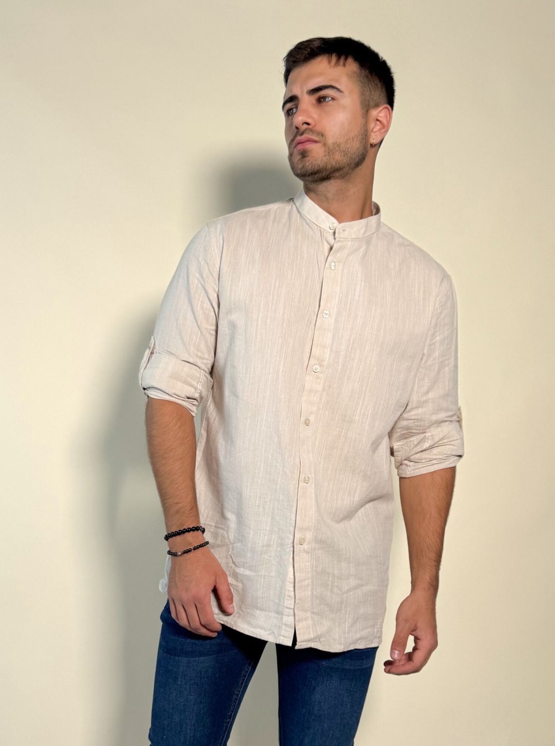 Camisa Hercules con cuello mao de lino y algodón 